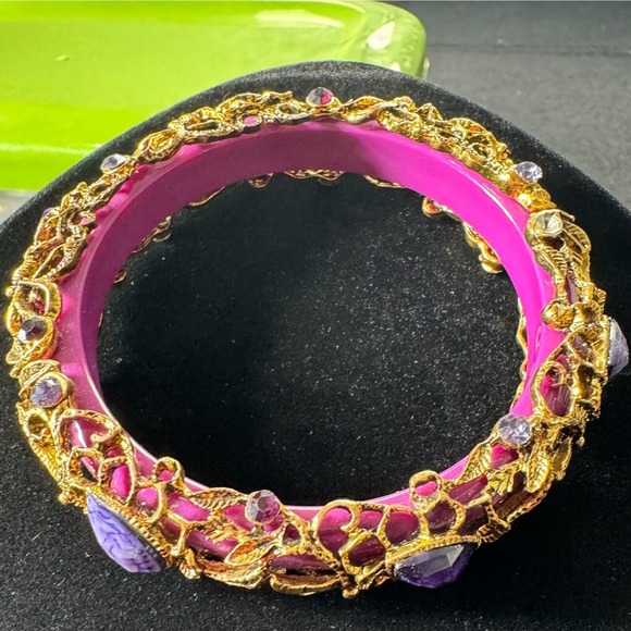 Womens Multicolor Amethyst Stone Round Shape Traditional Bangle - Picture 5 of 12